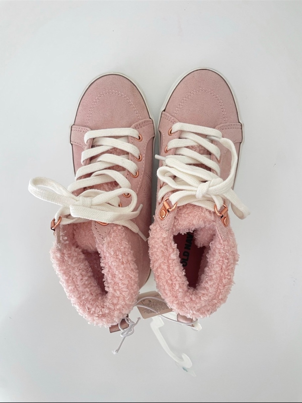 Kids Pink Faux-Suede High-Top Sneakers with Sherpa Lining